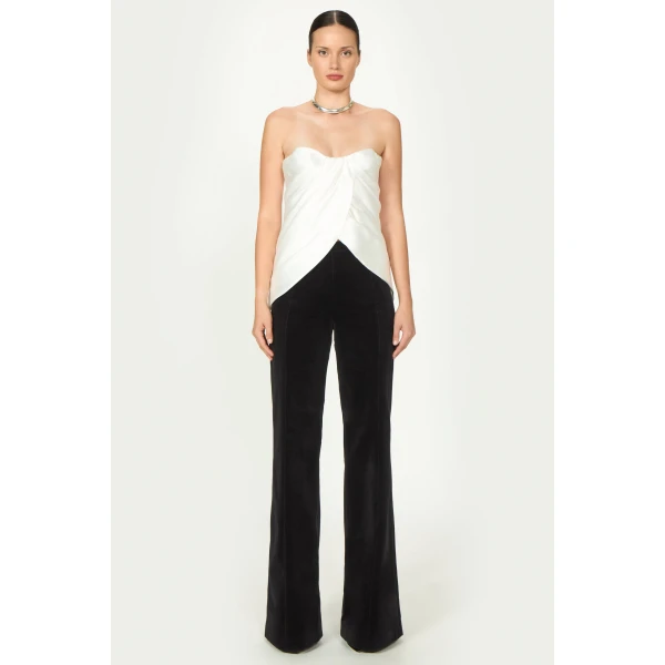 Costarellos Lyza Silk Mikado Draped Strapless Top in Off White | Tops | Coveti