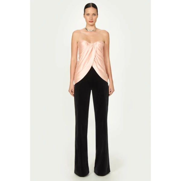Costarellos Lyza Silk Mikado Draped Strapless Top in Salmon | Tops | Coveti
