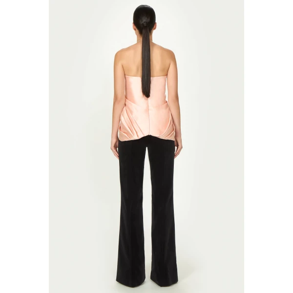 Costarellos Lyza Silk Mikado Draped Strapless Top in Salmon | Tops | Coveti