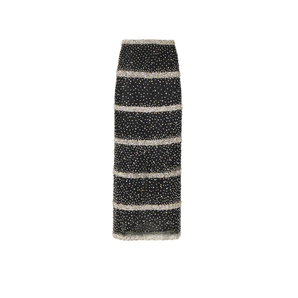 Marice Embroidered Crystals Pencil Skirt in Black