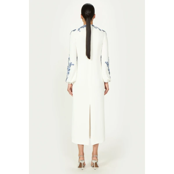 Costarellos Maristelle Crepe Column Dress in Off White | Evening Gowns | Coveti