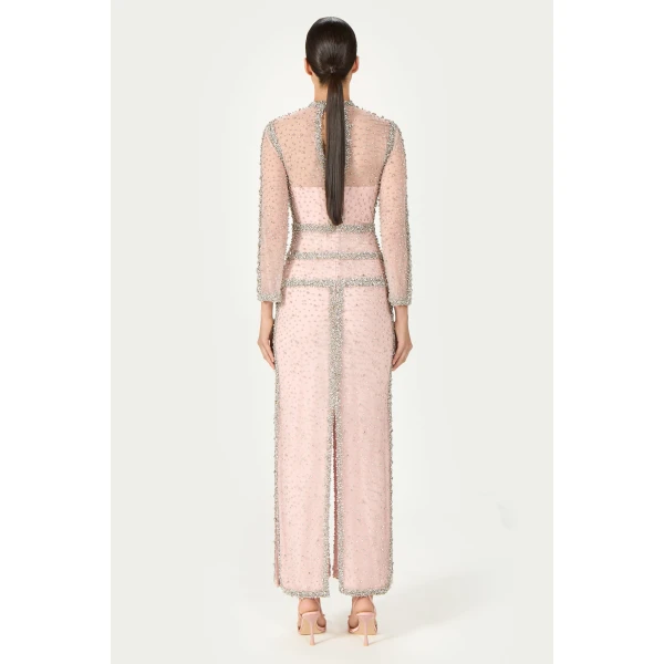 Costarellos Mellorie Embroidered Crystals Gown in Light Rose | Evening Gowns | Coveti