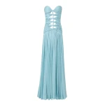 Costarellos Minari Lurex Georgette Strapless Gown in Ciel | Coveti