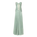 Costarellos Minari Lurex Georgette Strapless Gown in Dusty Mint | Coveti