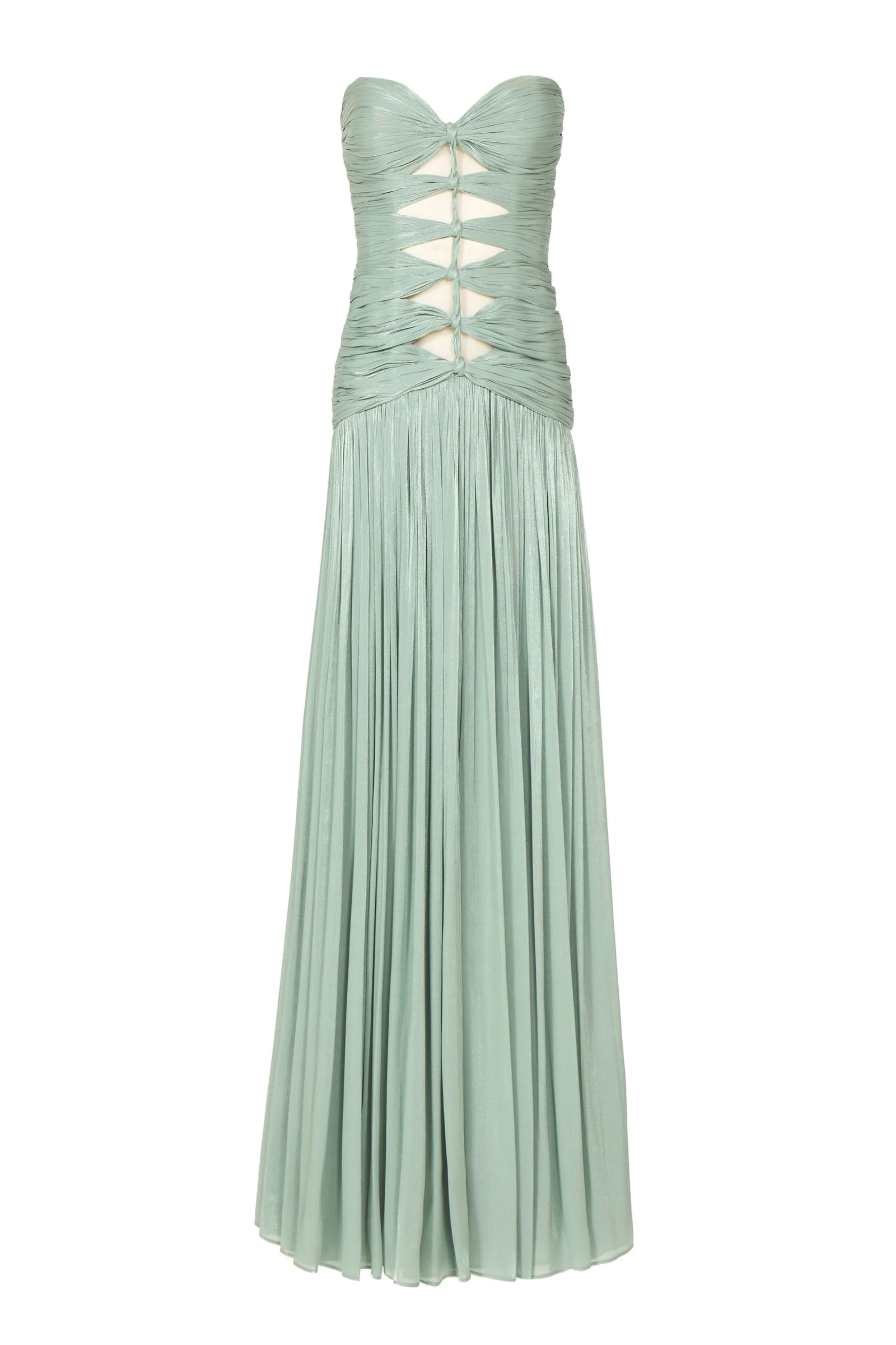 Costarellos Minari Lurex Georgette Strapless Gown in Dusty Mint Costarellos Minari Lurex Georgette Strapless Gown in Dusty Mint | Coveti