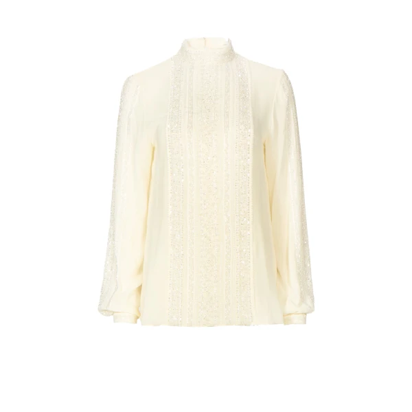 Costarellos Missa Silk Georgette Blouse in Ecru | Coveti