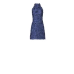 Costarellos Orissa Petal Lurex Satin Halter Mini Dress in Navy Blue | Coveti