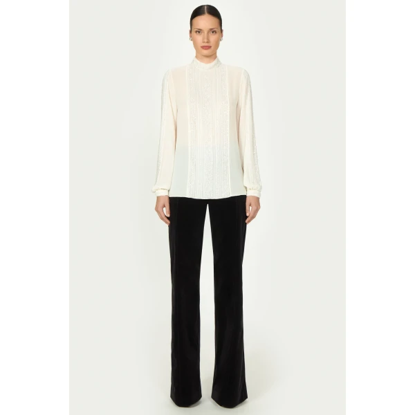 Costarellos Padra Cotton Velvet Flared Trousers in Black | Pants | Coveti