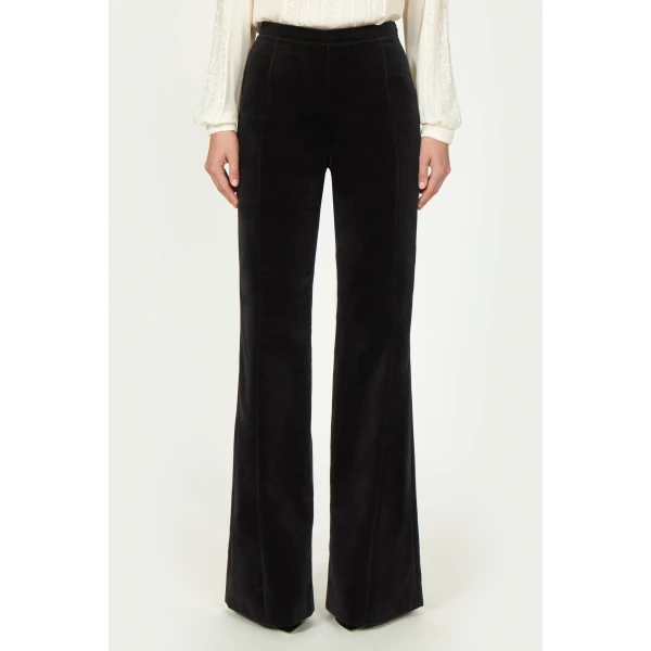 Costarellos Padra Cotton Velvet Flared Trousers in Black | Pants | Coveti