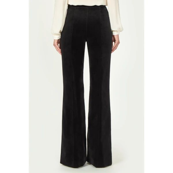 Costarellos Padra Cotton Velvet Flared Trousers in Black | Pants | Coveti
