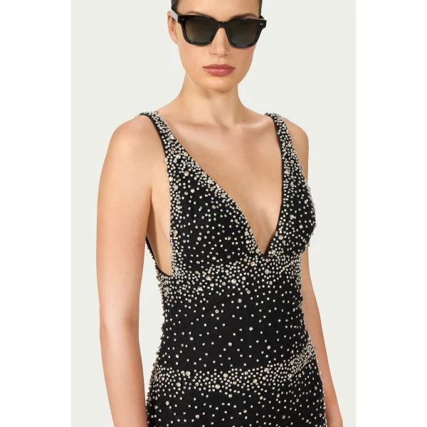 Costarellos Palla French Tulle Crystal Mini Dress in Black | Mini Dresses | Coveti