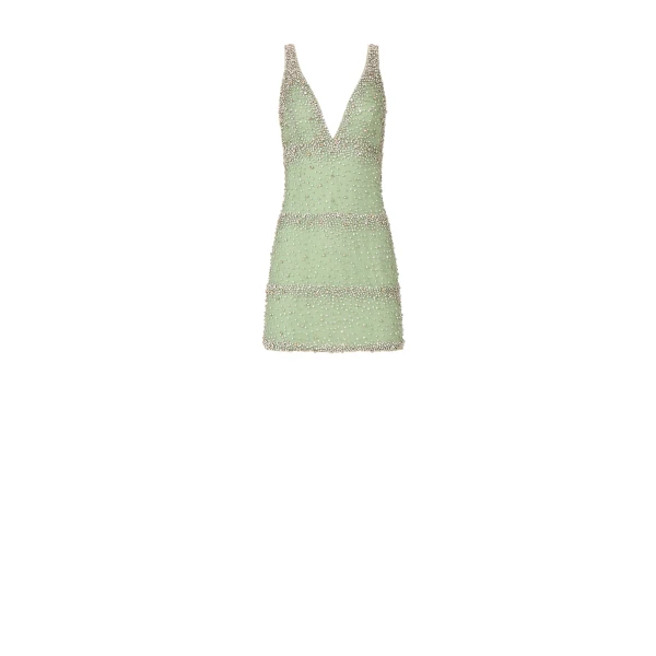 Palla French Tulle Crystal Mini Dress in Sage Green
