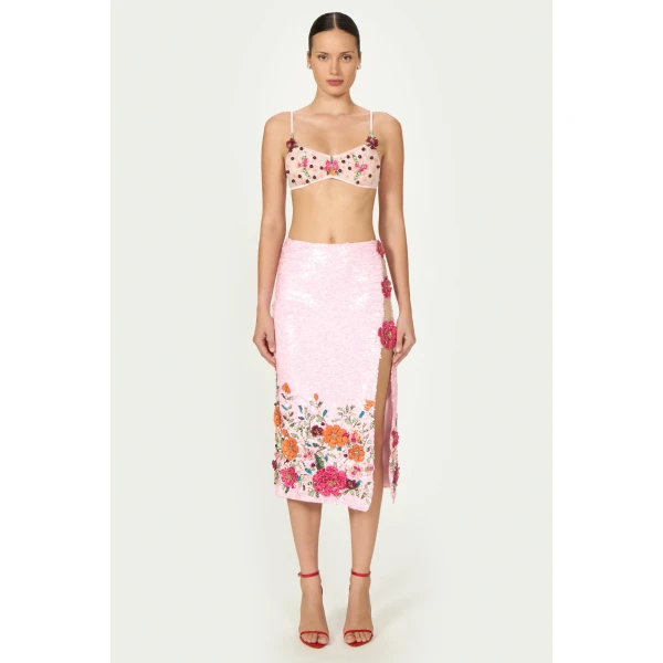 Costarellos Primma Tulle Embellished Bralette in Pink | Cropped Top | Coveti