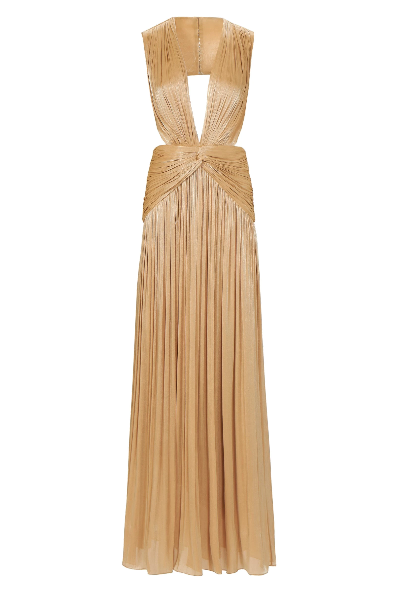 Costarellos Silla Lurex Georgette Gown in Beige Gold Costarellos Silla Lurex Georgette Gown in Beige Gold | Coveti