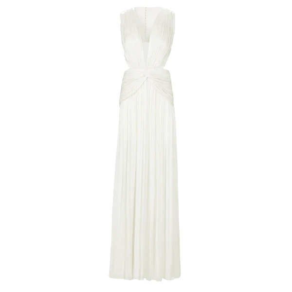 Costarellos Silla Lurex Georgette Gown in Off White | Coveti
