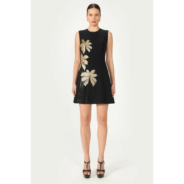 Costarellos Tazia Crepe Mini Dress in Black | Mini Dresses | Coveti