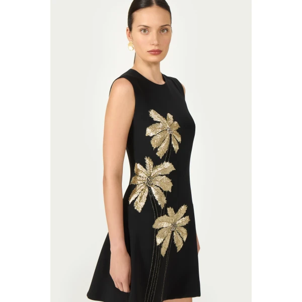 Costarellos Tazia Crepe Mini Dress in Black | Mini Dresses | Coveti