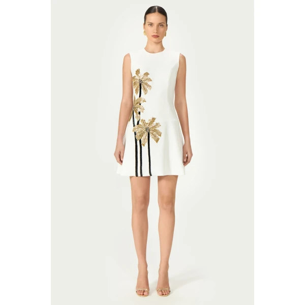 Costarellos Tazia Crepe Mini Dress in Off White | Mini Dresses | Coveti
