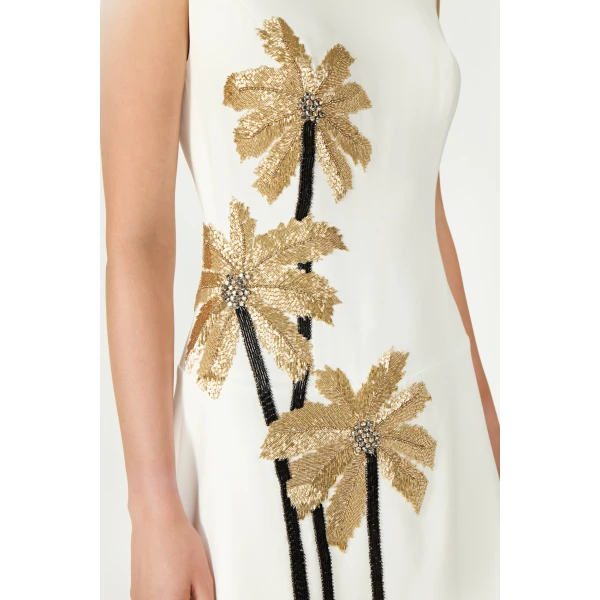 Costarellos Tazia Crepe Mini Dress in Off White | Mini Dresses | Coveti