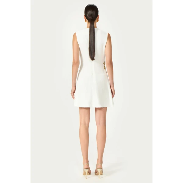 Costarellos Tazia Crepe Mini Dress in Off White | Mini Dresses | Coveti
