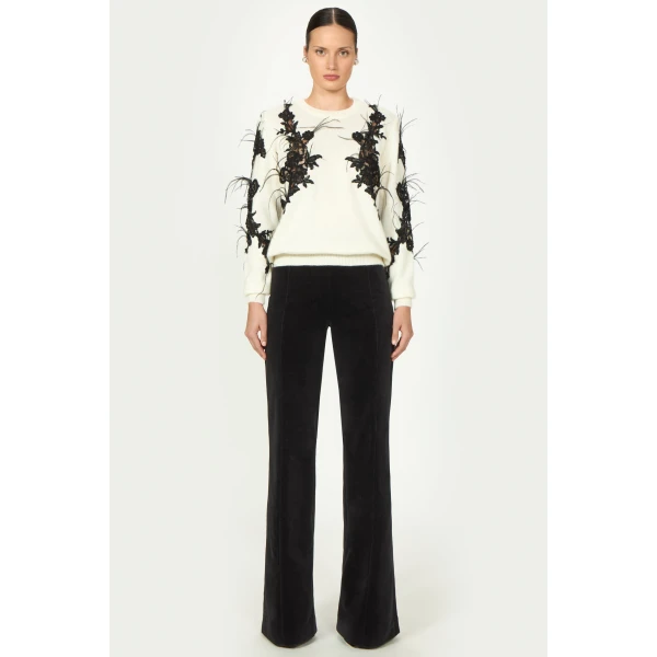 Costarellos Terena Mohair Wool Lace Sweater in Off White | Sweaters | Coveti