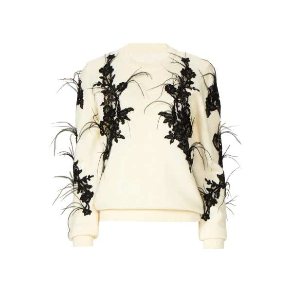 Terena Mohair Wool Lace Sweater in Off White
