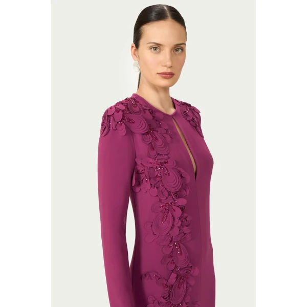Costarellos Verana Crepe Keyhole Column Gown in Magenta | Evening Gowns | Coveti