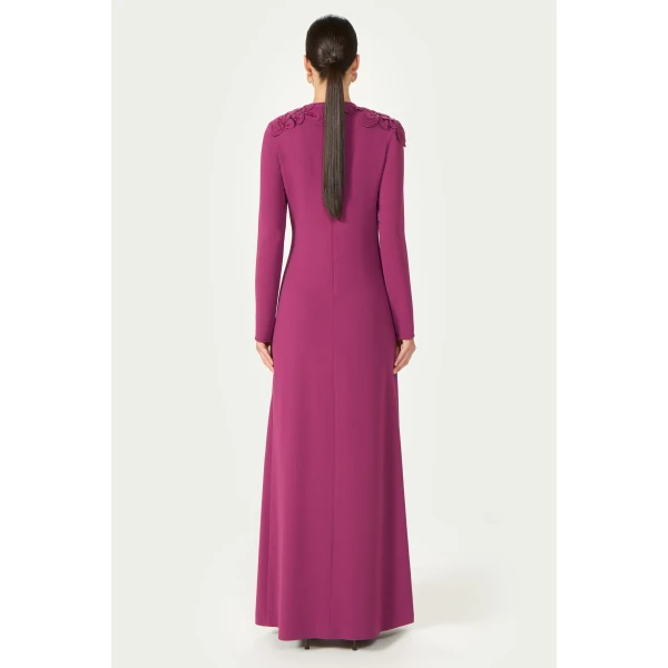 Costarellos Verana Crepe Keyhole Column Gown in Magenta | Evening Gowns | Coveti