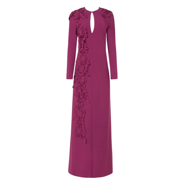 Costarellos Verana Crepe Keyhole Column Gown in Magenta | Coveti