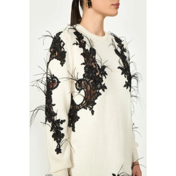 Costarellos Vianna Mohair Wool Lace Mini Dress in Off White | Mini Dresses | Coveti