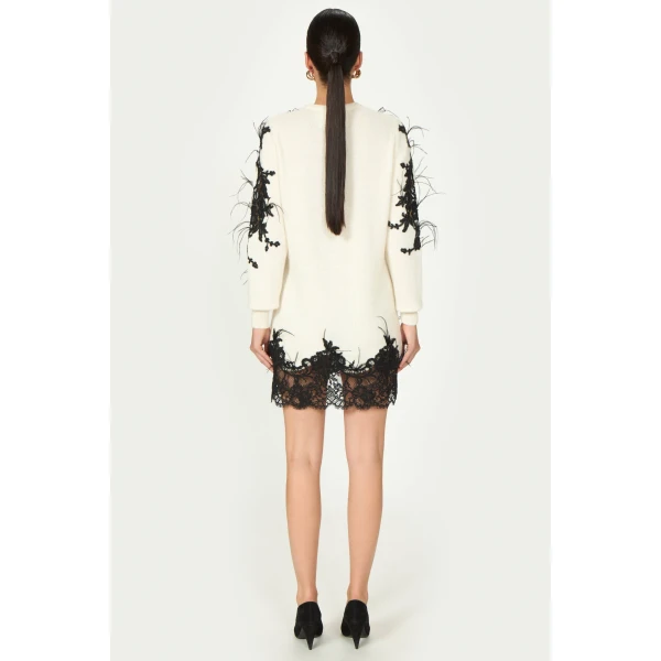 Costarellos Vianna Mohair Wool Lace Mini Dress in Off White | Mini Dresses | Coveti