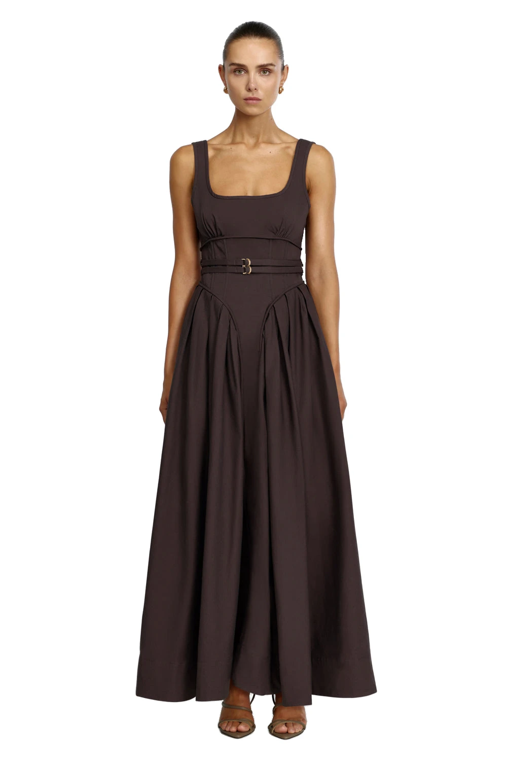 Acler Lutana Maxi Dress in Ganache, Beige Dresses