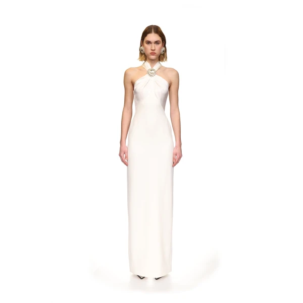 David Koma Crystal Pendant Halterneck Gown In Black, view 2