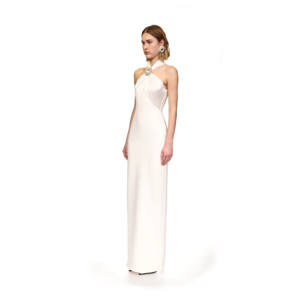 David Koma Crystal Pendant Halterneck Gown In Black, view 3