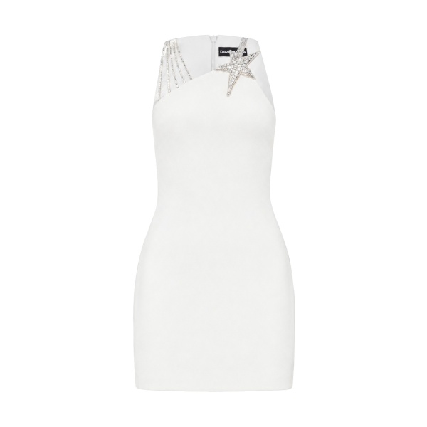 Crystal Star And Straps Mini Dress In White