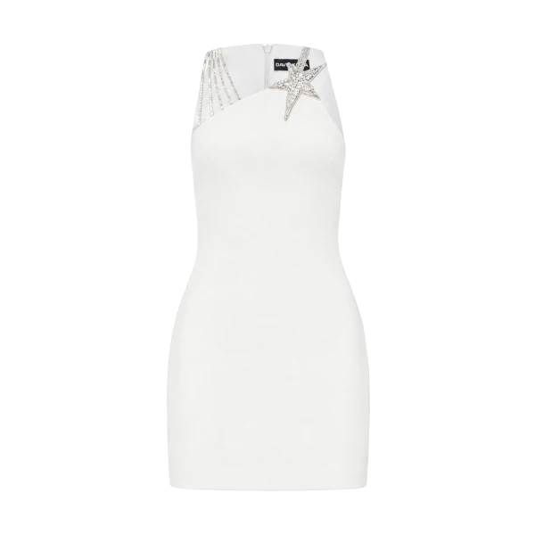 Crystal Star And Straps Mini Dress In White