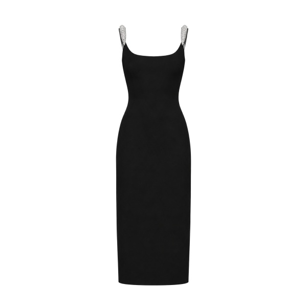 Curved Crystal Strap Detail Midi Dress