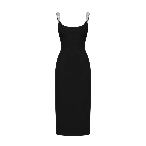 Curved Crystal Strap Detail Midi Dress