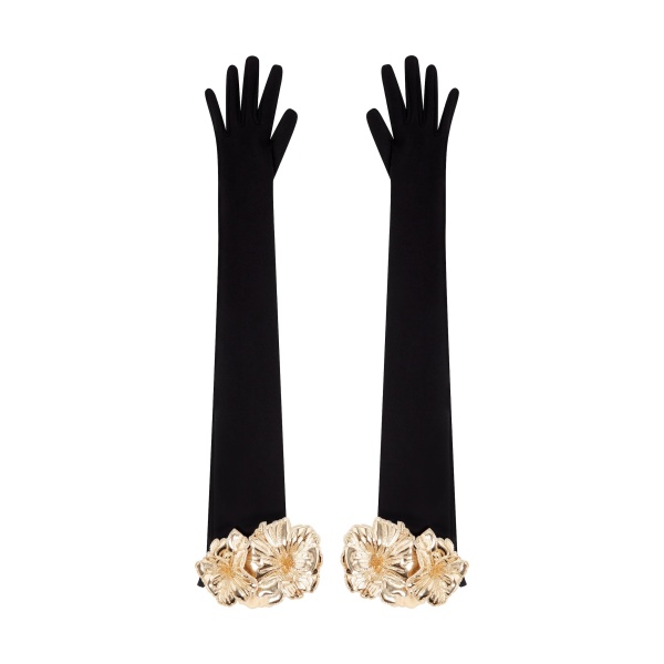 Long Gloves With Gold 3D Flowers