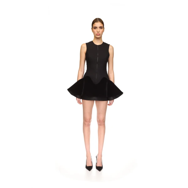 David Koma Mini Dress With Contrast Velvet Flounce Hem, view 2