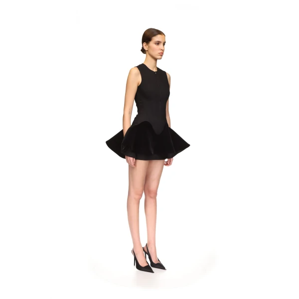 David Koma Mini Dress With Contrast Velvet Flounce Hem, view 4