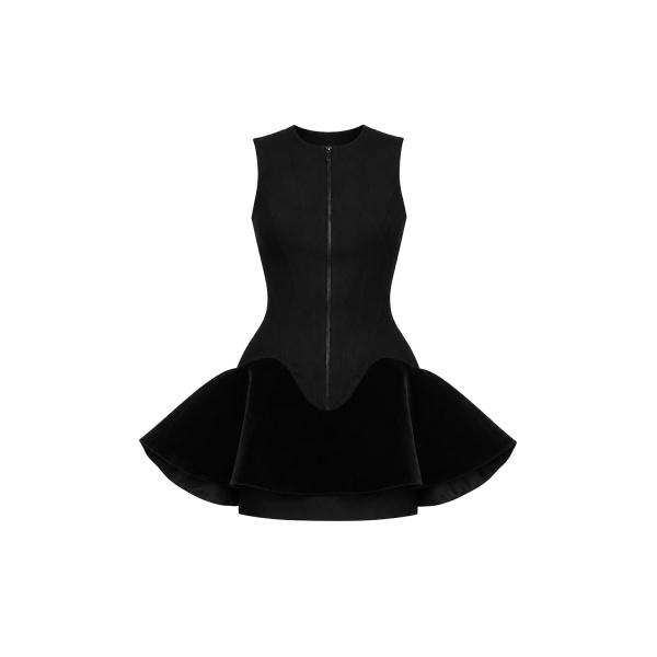 Mini Dress With Contrast Velvet Flounce Hem
