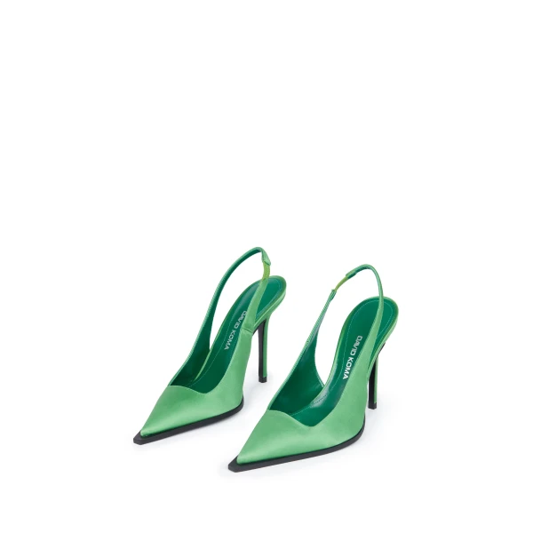 David Koma Satin Slingback Pumps In Green, view 2