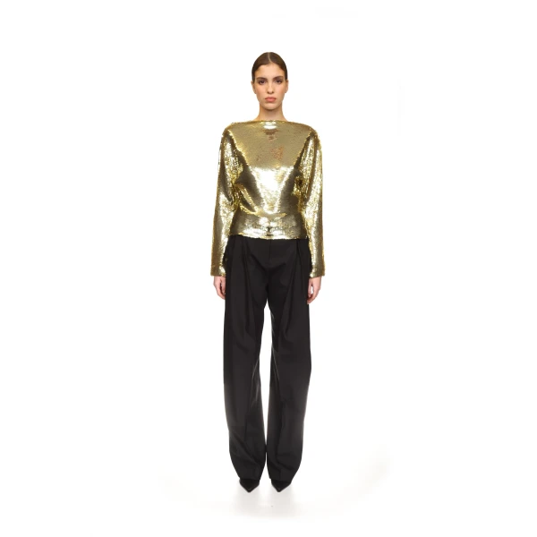 David Koma Sequin Draped Back Long Sleeve Top In Gold, view 2
