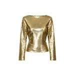 David Koma Sequin Draped Back Long Sleeve Top In Gold