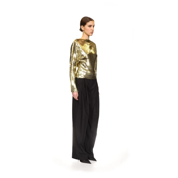 David Koma Sequin Draped Back Long Sleeve Top In Gold, view 4