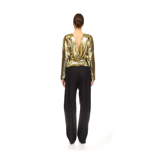 David Koma Sequin Draped Back Long Sleeve Top In Gold, view 5