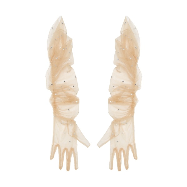 Tulle Gloves With Stars In Beige
