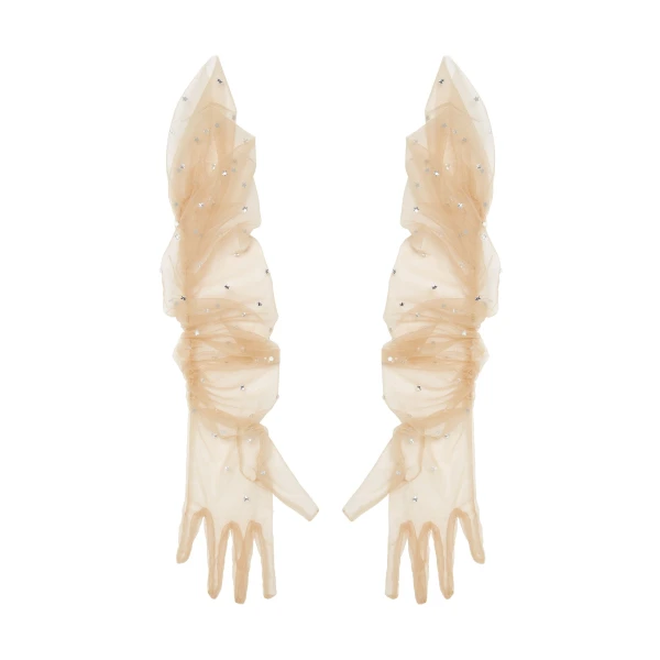 Tulle Gloves With Stars In Beige