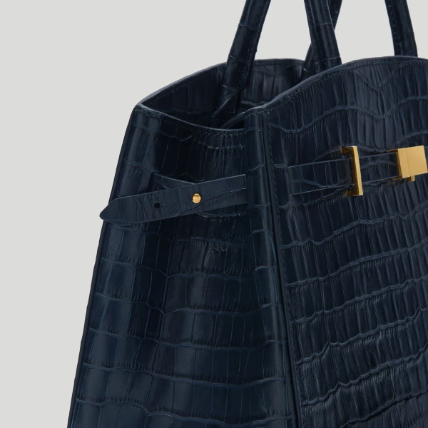 DeMellier Grece Ghanem x The Midi Hudson in Dark Navy Croc-Effect Crossbody Bag, view 2 | Shoulder & Crossbody Bags | Coveti